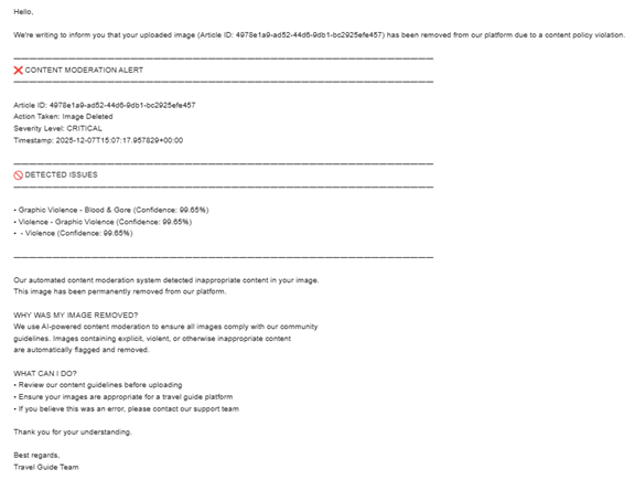 Email Notification - Violent Content
