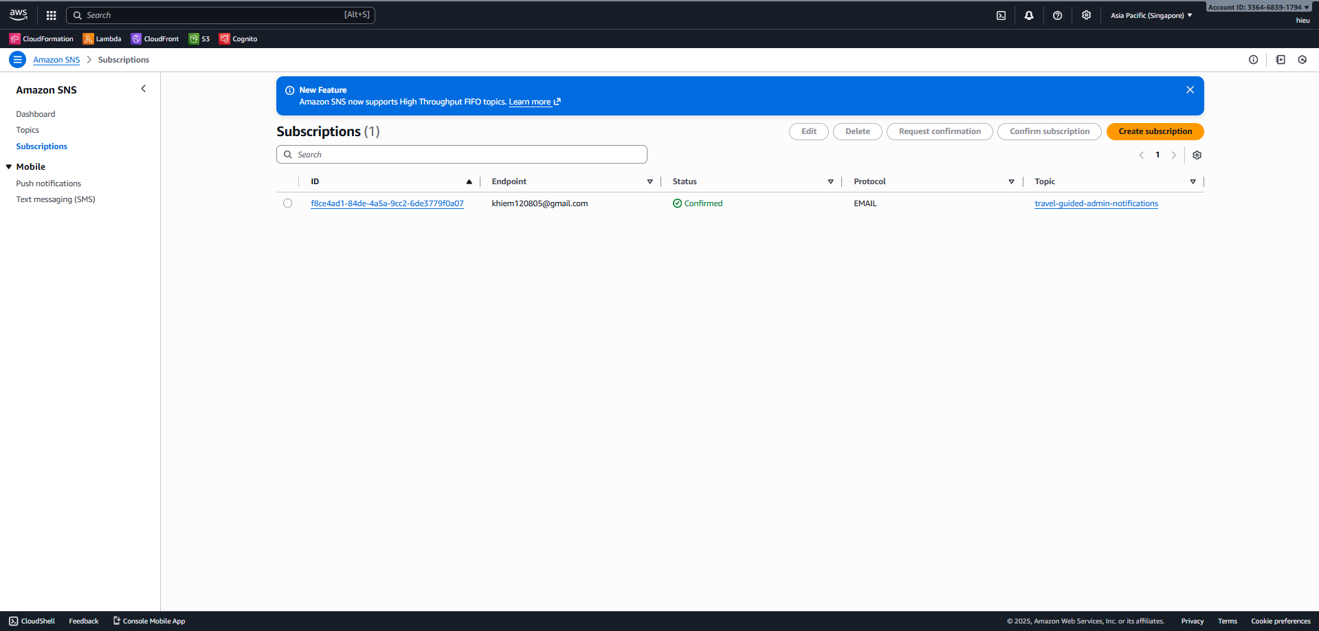 SNS Topic Configuration