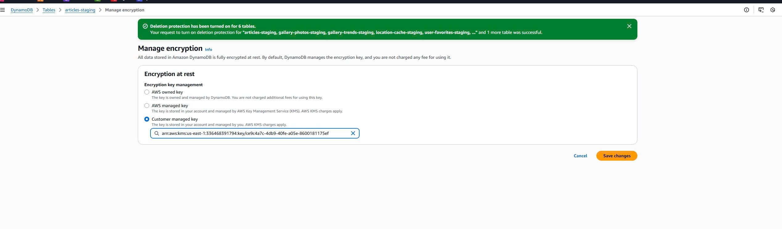 DynamoDB Encryption Settings